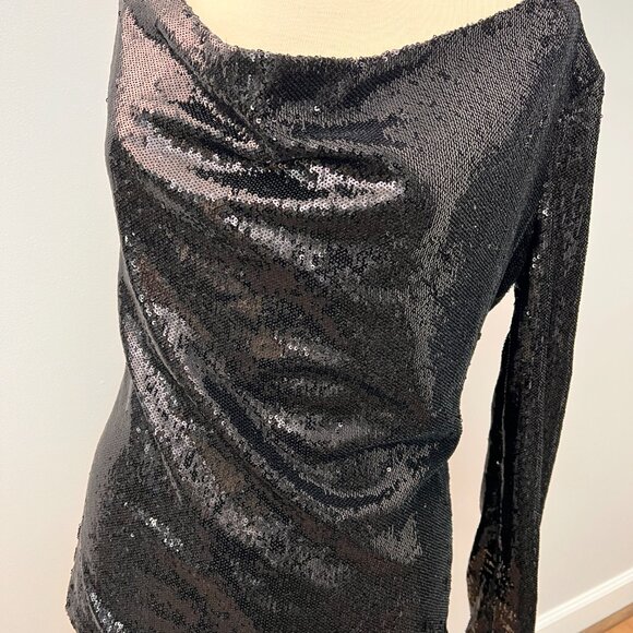 Ramy Brook Ash Black Sequin Drape Cowl Neck Top Sz S - Picture 2 of 16
